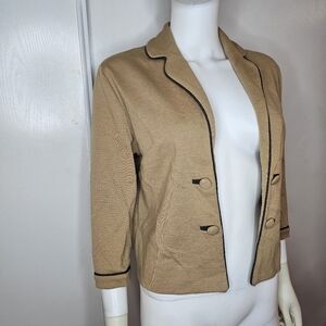 VTG Butte Knit 100% Wool Tan Women's Blazer with Black Trim Size S/M